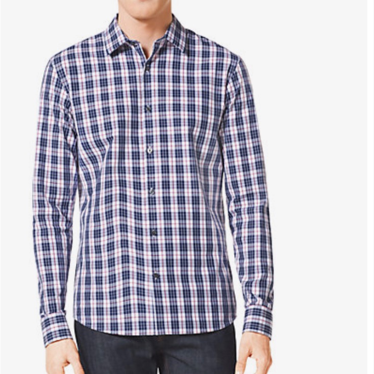 Michael Kors Tailored-Fit Check Cotton Shirt Size Large